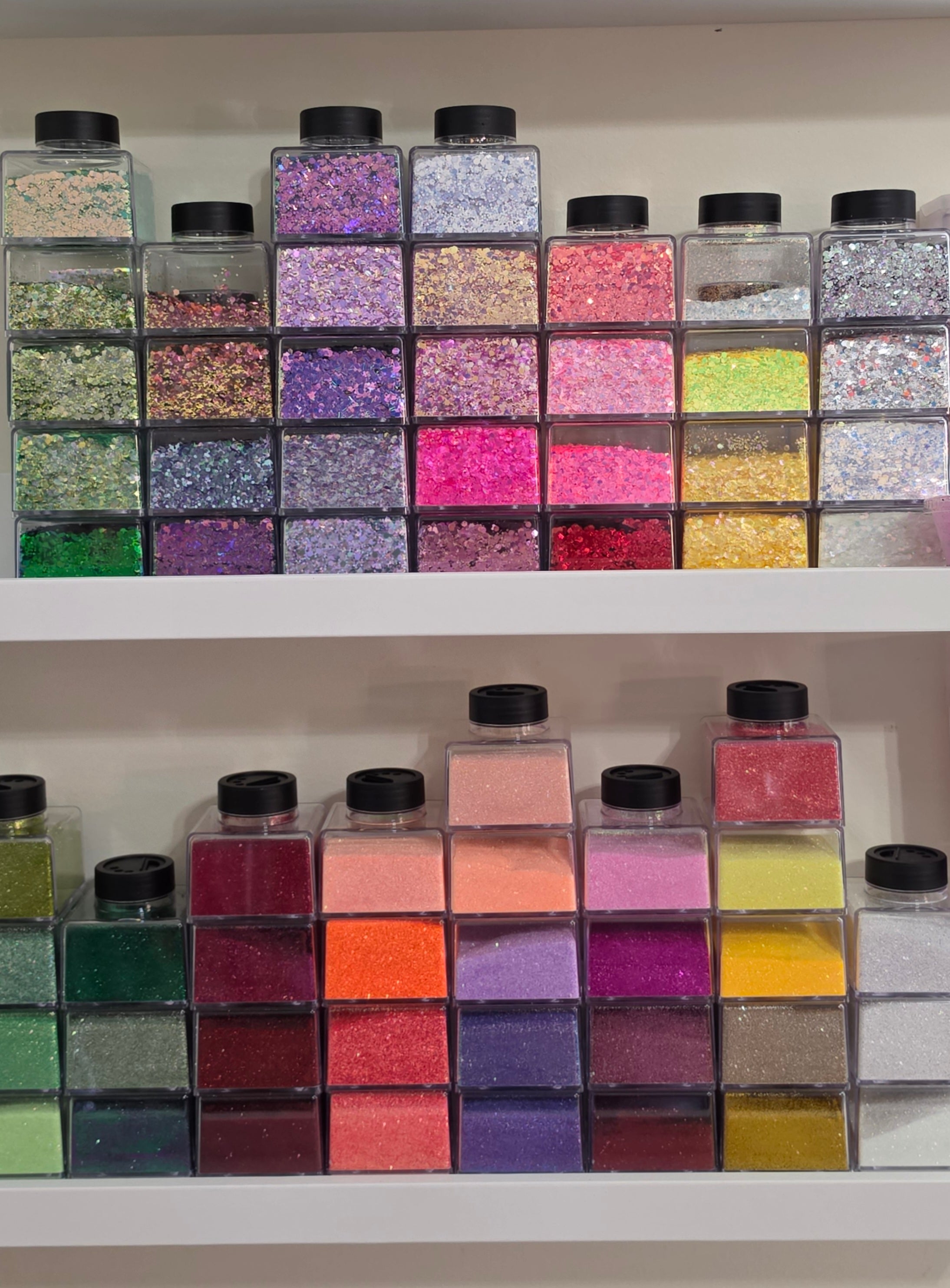 Set of 5 Square stackable glitter jars